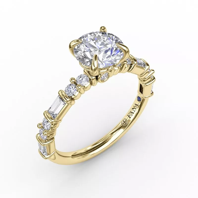 FANA Contemporary Diamond Solitaire Engagement Ring Setting With Baguettes and Round Diamond Accents - Image 5