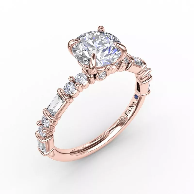 FANA Contemporary Diamond Solitaire Engagement Ring Setting With Baguettes and Round Diamond Accents - Image 6