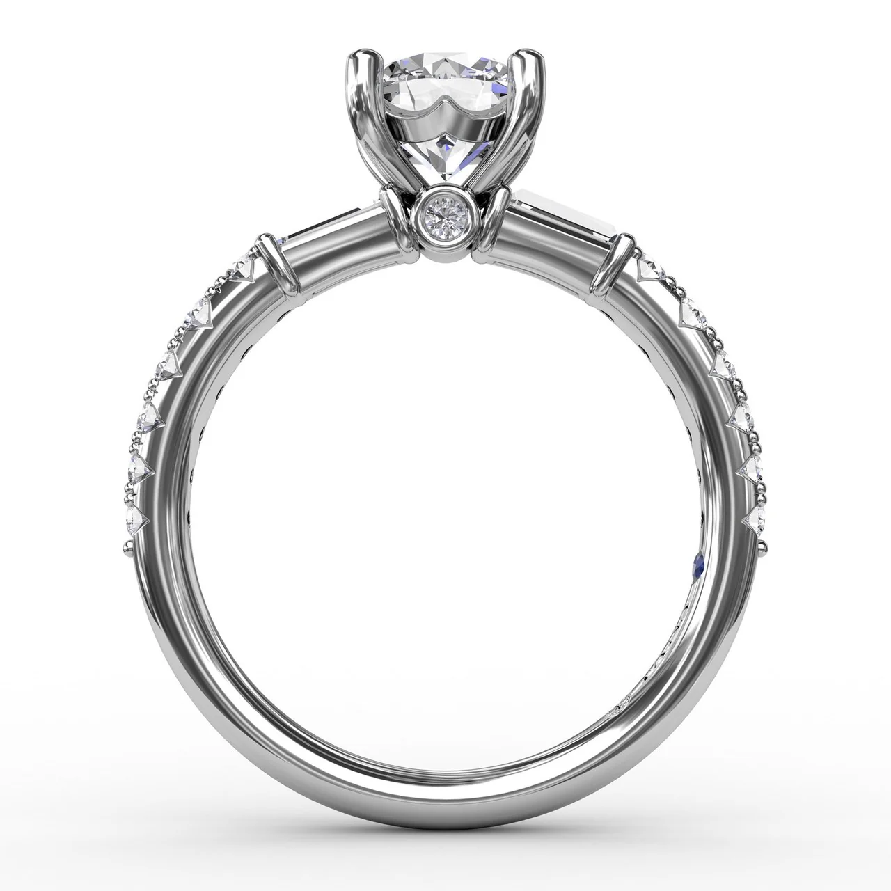 FANA Contemporary Diamond Solitaire Engagement Ring Setting With Baguettes - Image 2