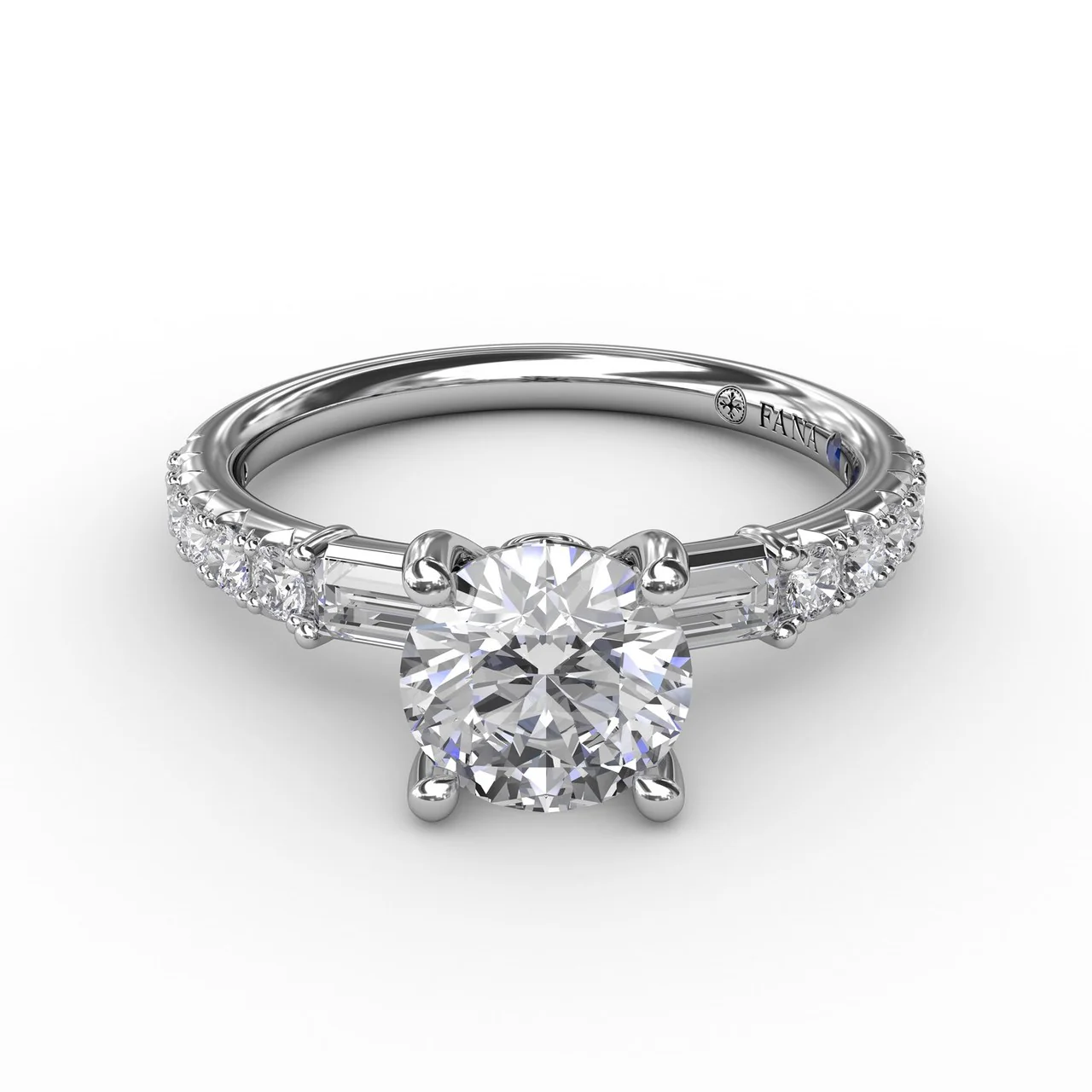 FANA Contemporary Diamond Solitaire Engagement Ring Setting With Baguettes - Image 3