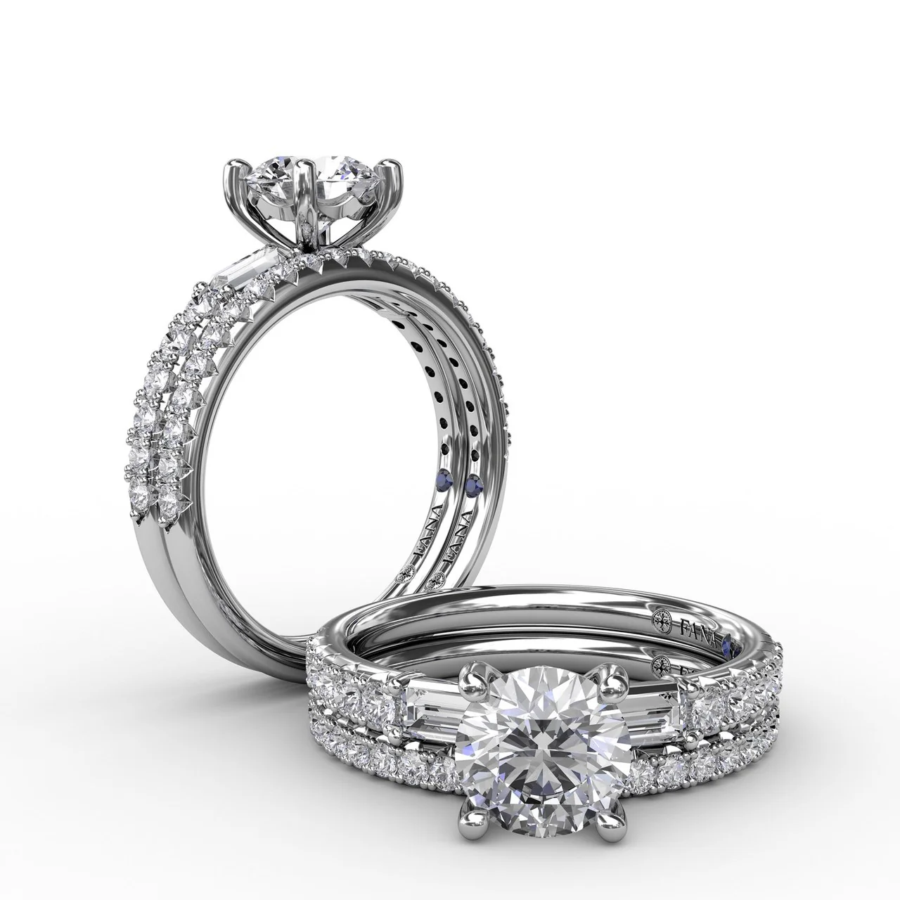 FANA Contemporary Diamond Solitaire Engagement Ring Setting With Baguettes - Image 4