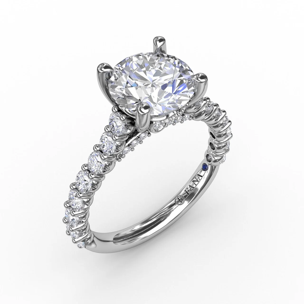 FANA Contemporary Diamond Solitaire Engagement Ring Setting With Hidden Halo