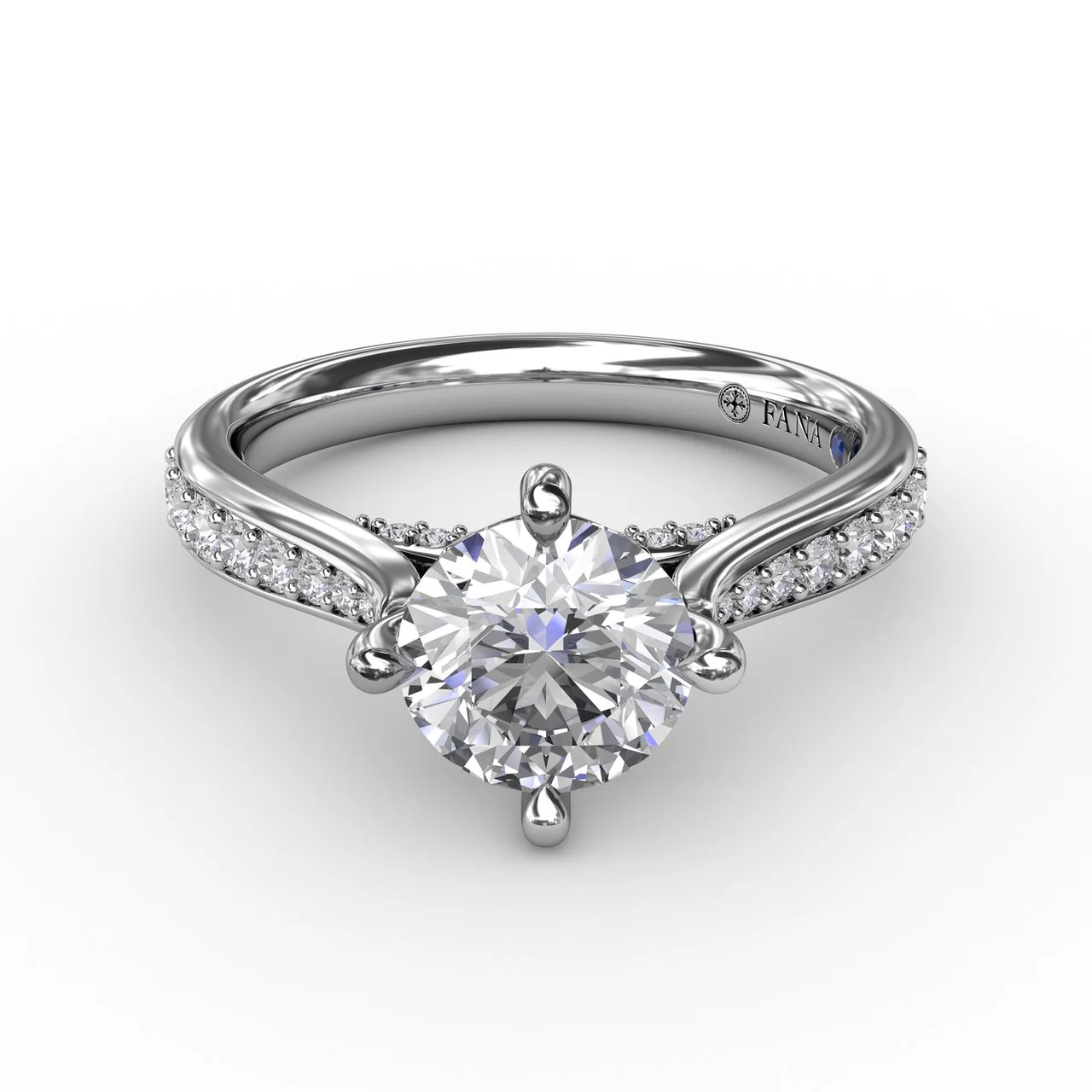 FANA Contemporary Diamond Solitaire Engagement Ring Setting With Tapered Diamond Band - Image 3