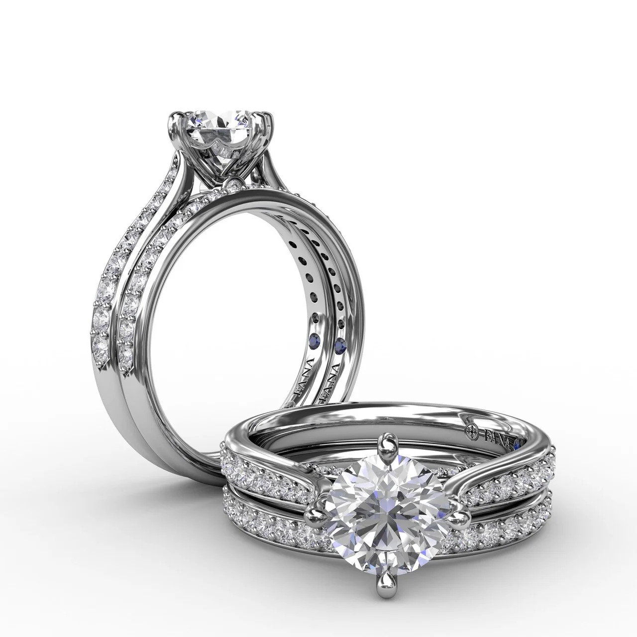 FANA Contemporary Diamond Solitaire Engagement Ring Setting With Tapered Diamond Band - Image 4