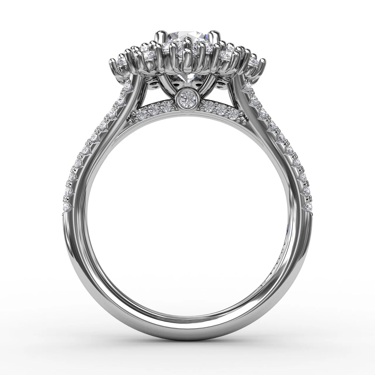 FANA Contemporary Floral Halo Engagement Ring Setting With Double-Row Pavé Band - Image 2
