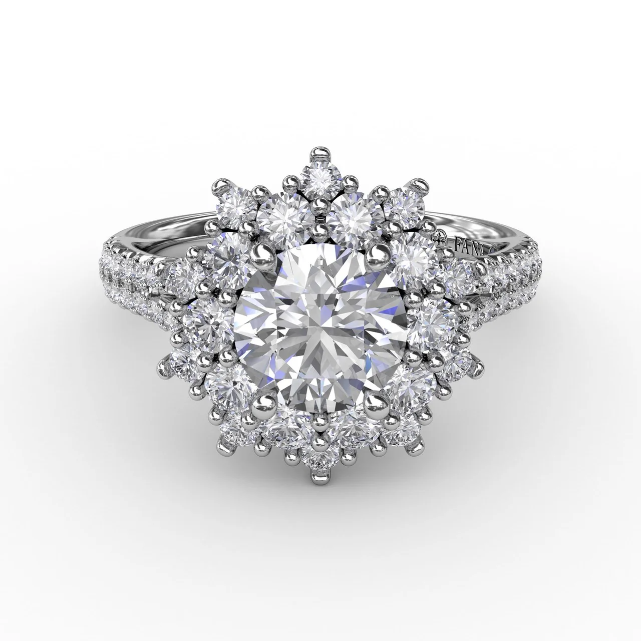 FANA Contemporary Floral Halo Engagement Ring Setting With Double-Row Pavé Band - Image 3