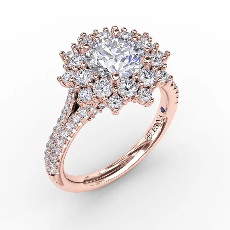 FANA Contemporary Floral Halo Engagement Ring Setting With Double-Row Pavé Band - Image 6