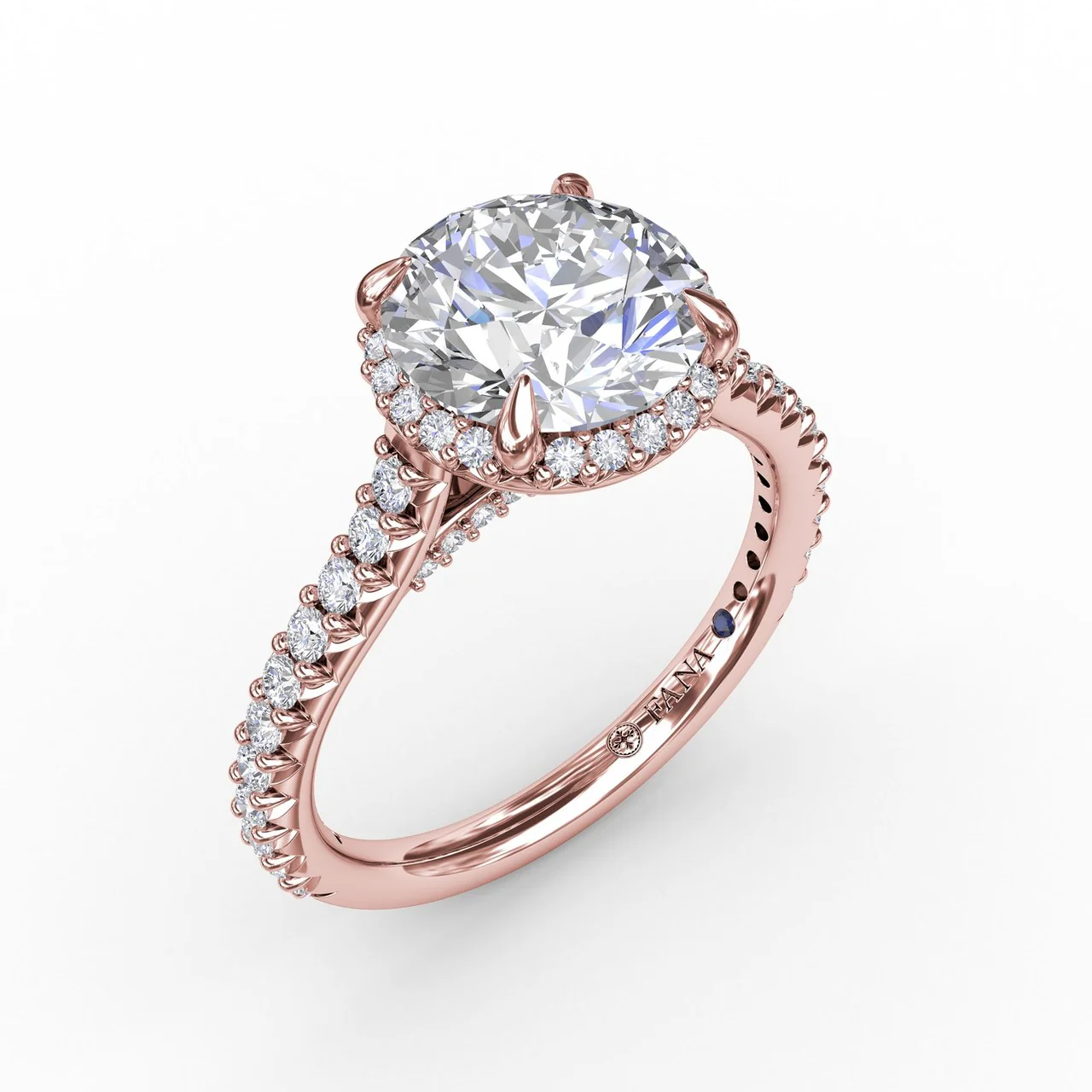 FANA Contemporary Round Diamond Halo Engagement Ring Setting With Geometric Details - Image 3