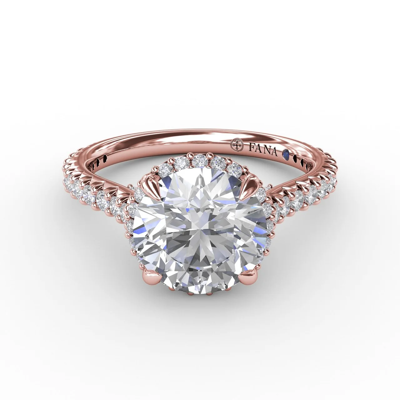 FANA Contemporary Round Diamond Halo Engagement Ring Setting With Geometric Details - Image 5