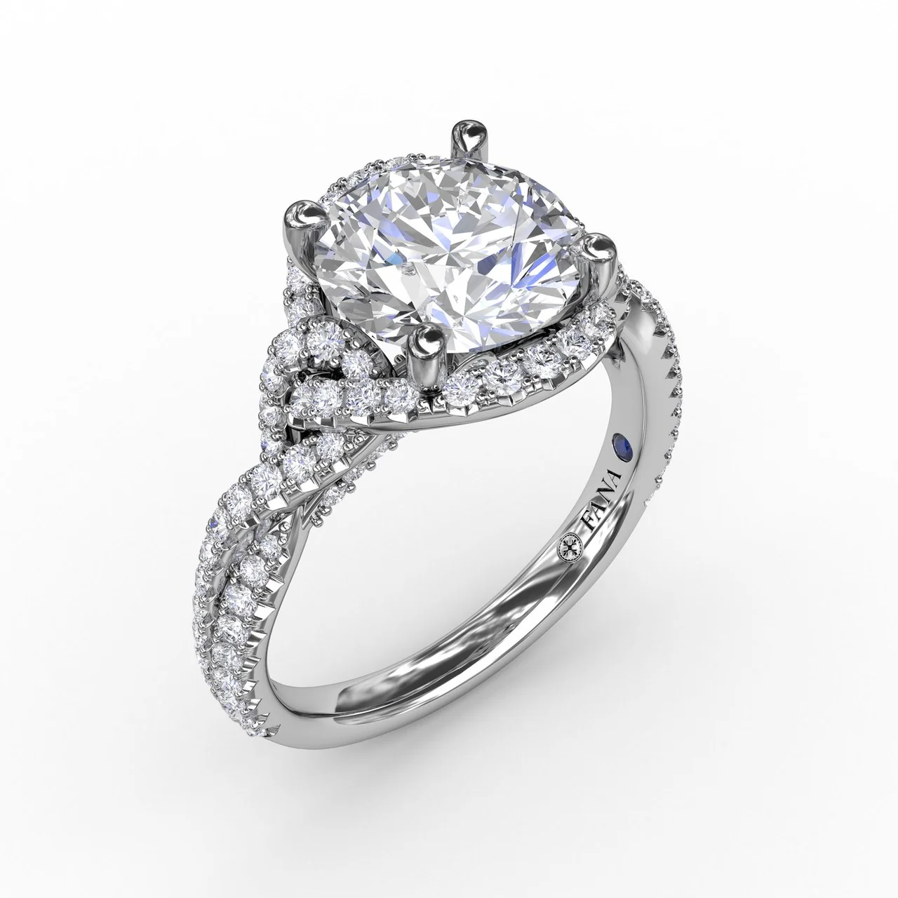 FANA Contemporary Round Diamond Halo Engagement Ring Setting With Twisted Shank