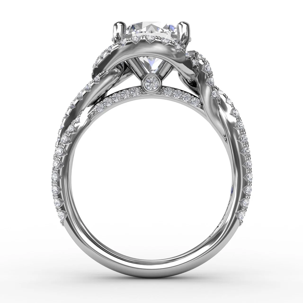FANA Contemporary Round Diamond Halo Engagement Ring Setting With Twisted Shank - Image 2