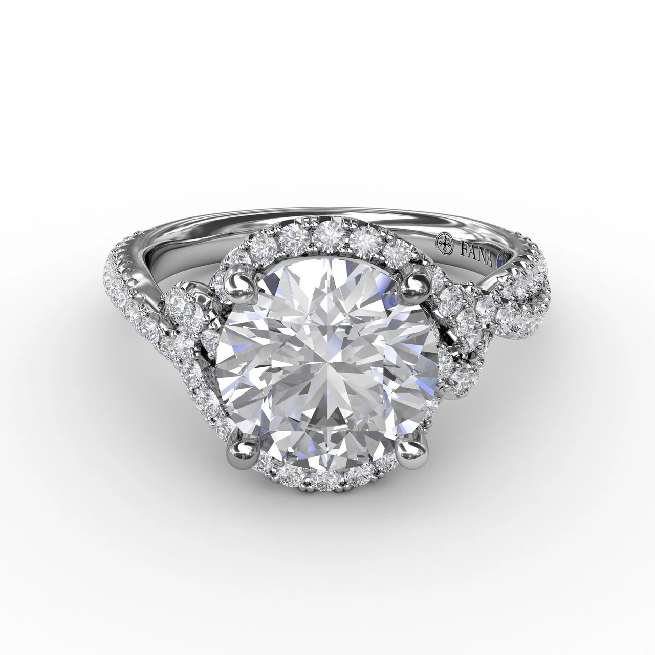 FANA Contemporary Round Diamond Halo Engagement Ring Setting With Twisted Shank - Image 3