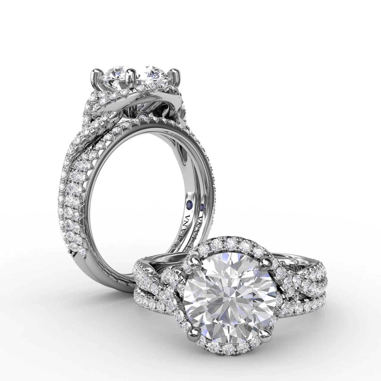 FANA Contemporary Round Diamond Halo Engagement Ring Setting With Twisted Shank - Image 4