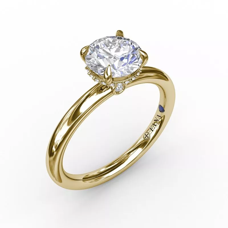 FANA Contemporary Round Diamond Solitaire Engagement Ring Setting With Hidden Pavé Halo - Image 2
