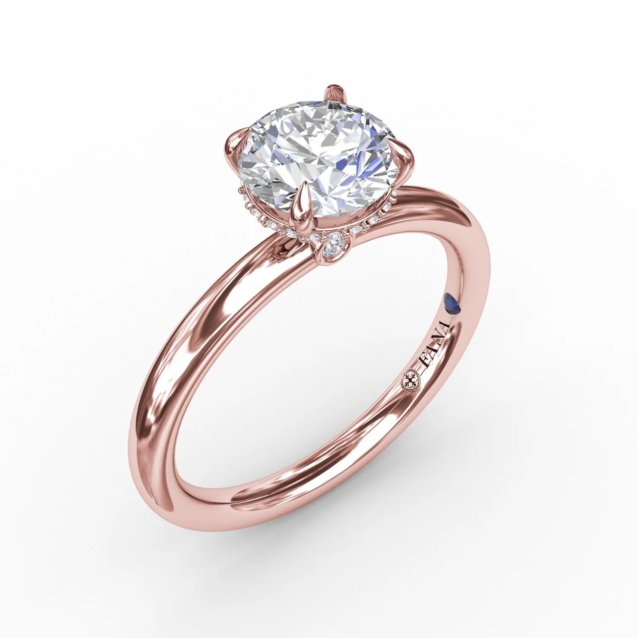 FANA Contemporary Round Diamond Solitaire Engagement Ring Setting With Hidden Pavé Halo - Image 3