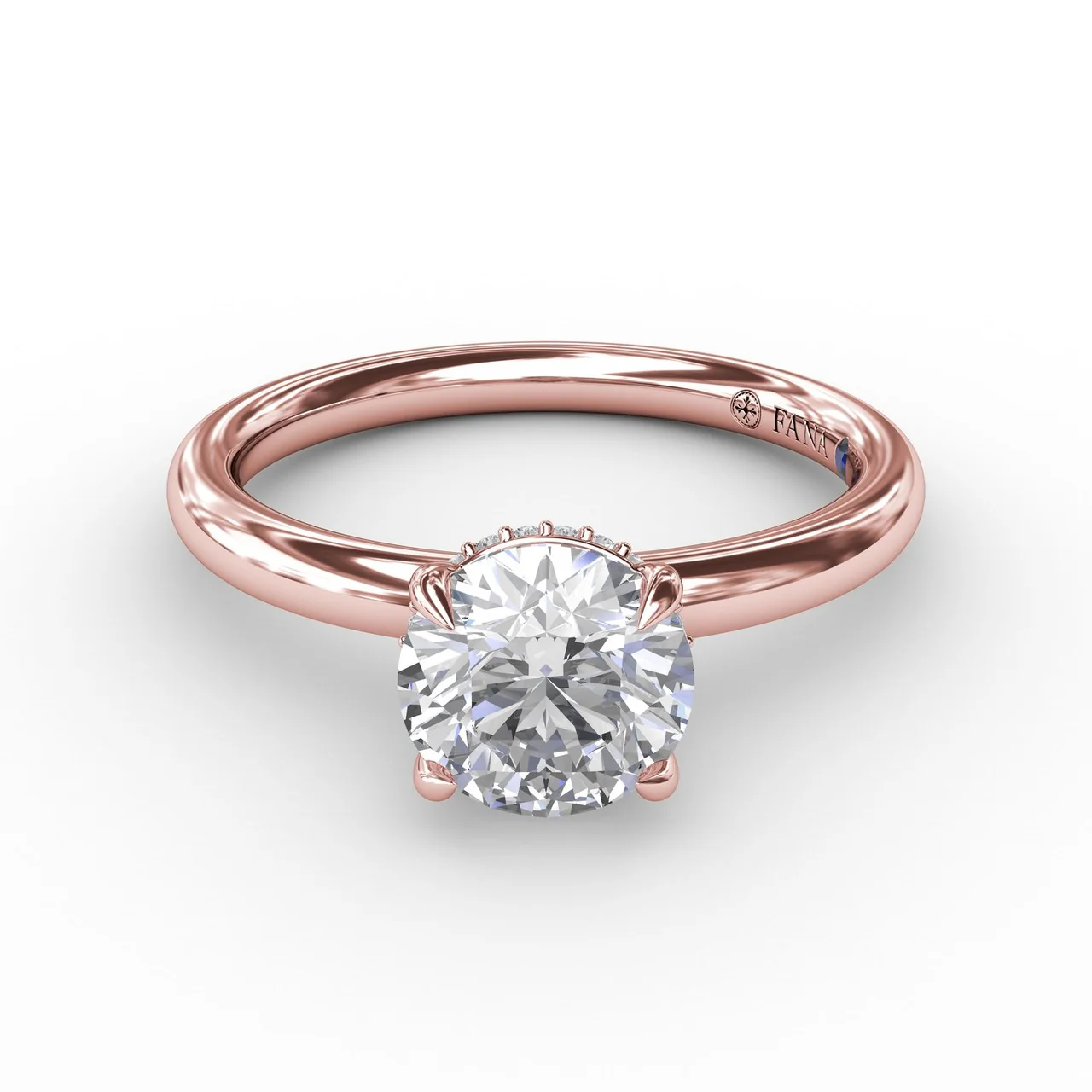 FANA Contemporary Round Diamond Solitaire Engagement Ring Setting With Hidden Pavé Halo - Image 5