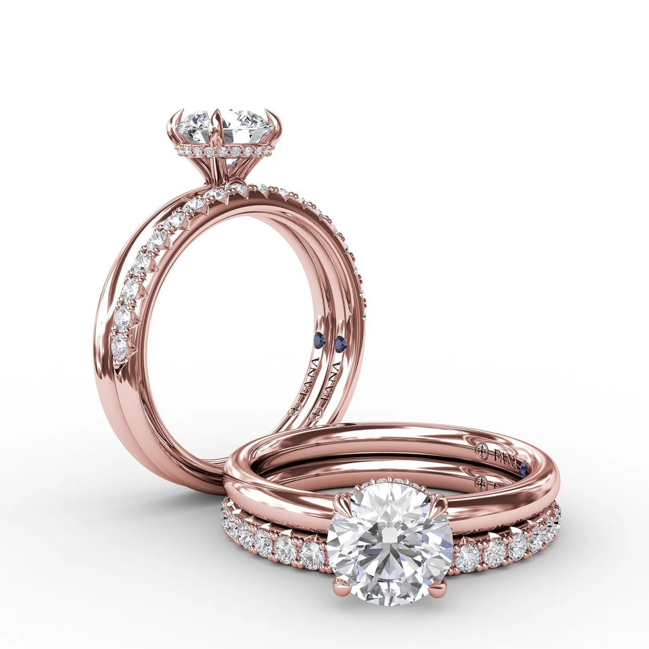 FANA Contemporary Round Diamond Solitaire Engagement Ring Setting With Hidden Pavé Halo - Image 6