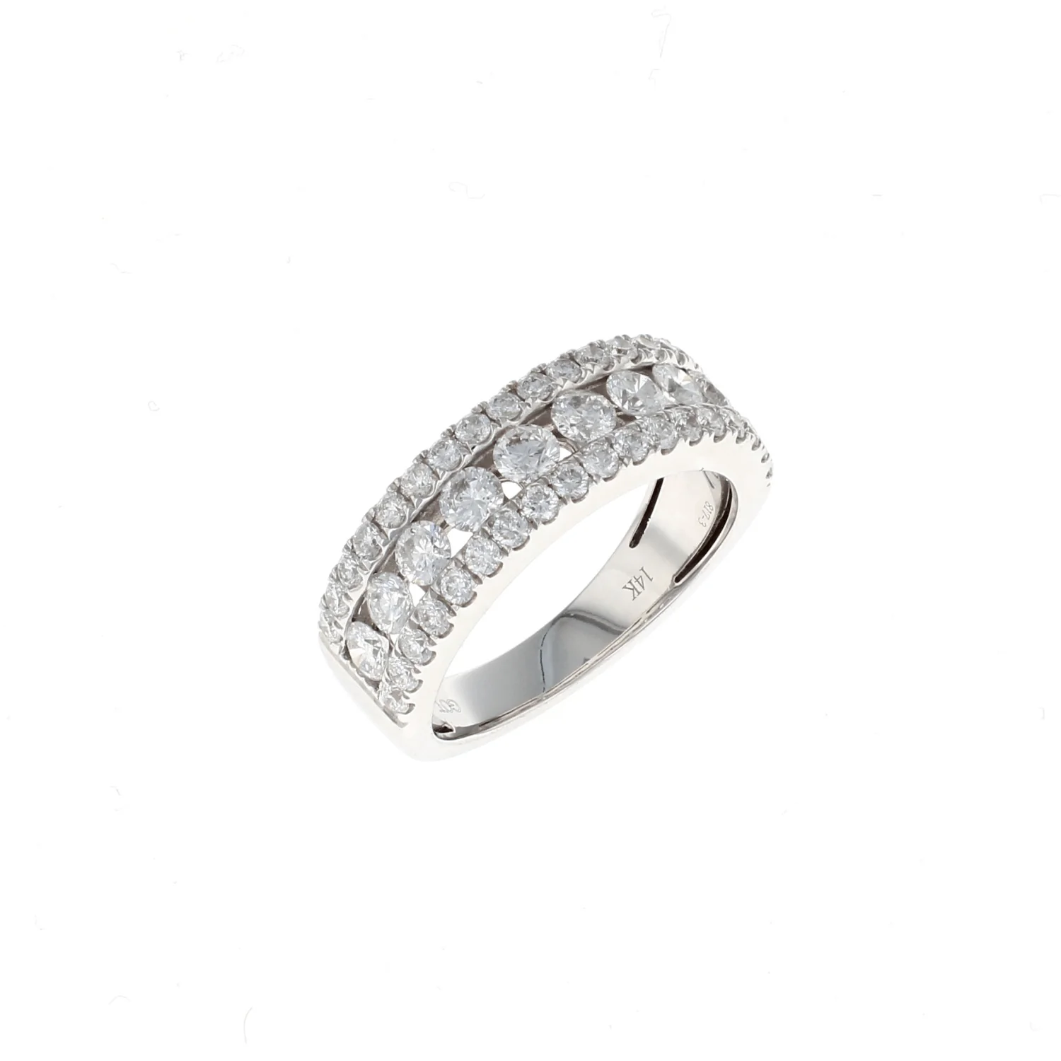 14K White Gold 3 Row Multi Pave Channel Diamond Band 1.50CTW - Image 2