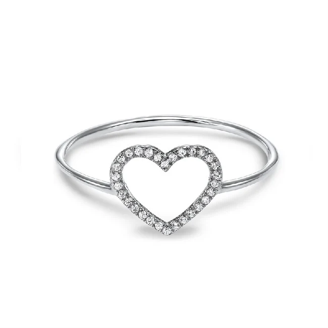 14k White Gold Heart Shaped Diamond Ring