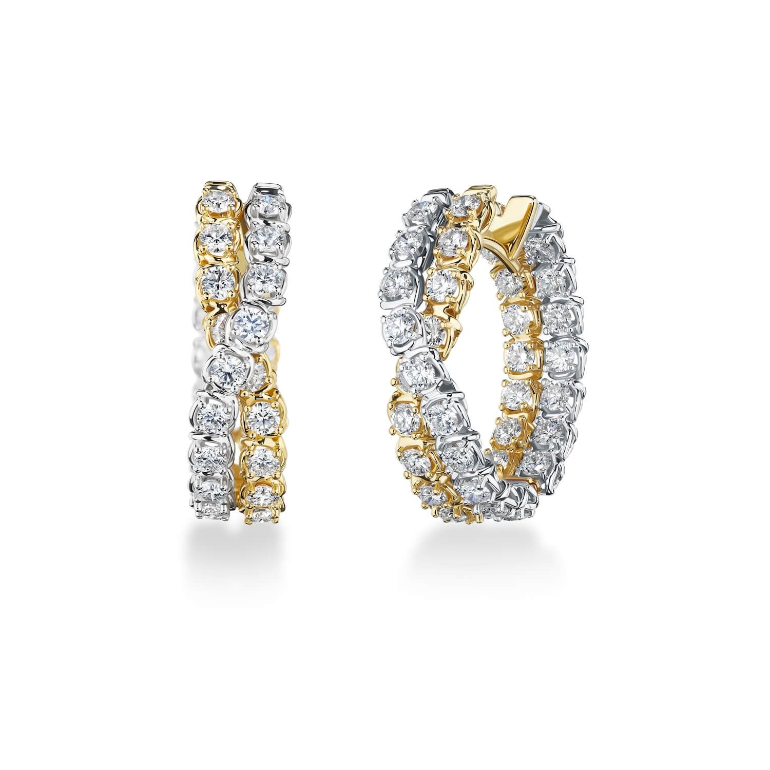 A Link Abbracci 3.85 ctw White & Yellow Gold Inside Out Crossover 18K Gold Huggie Hoops - Image 2
