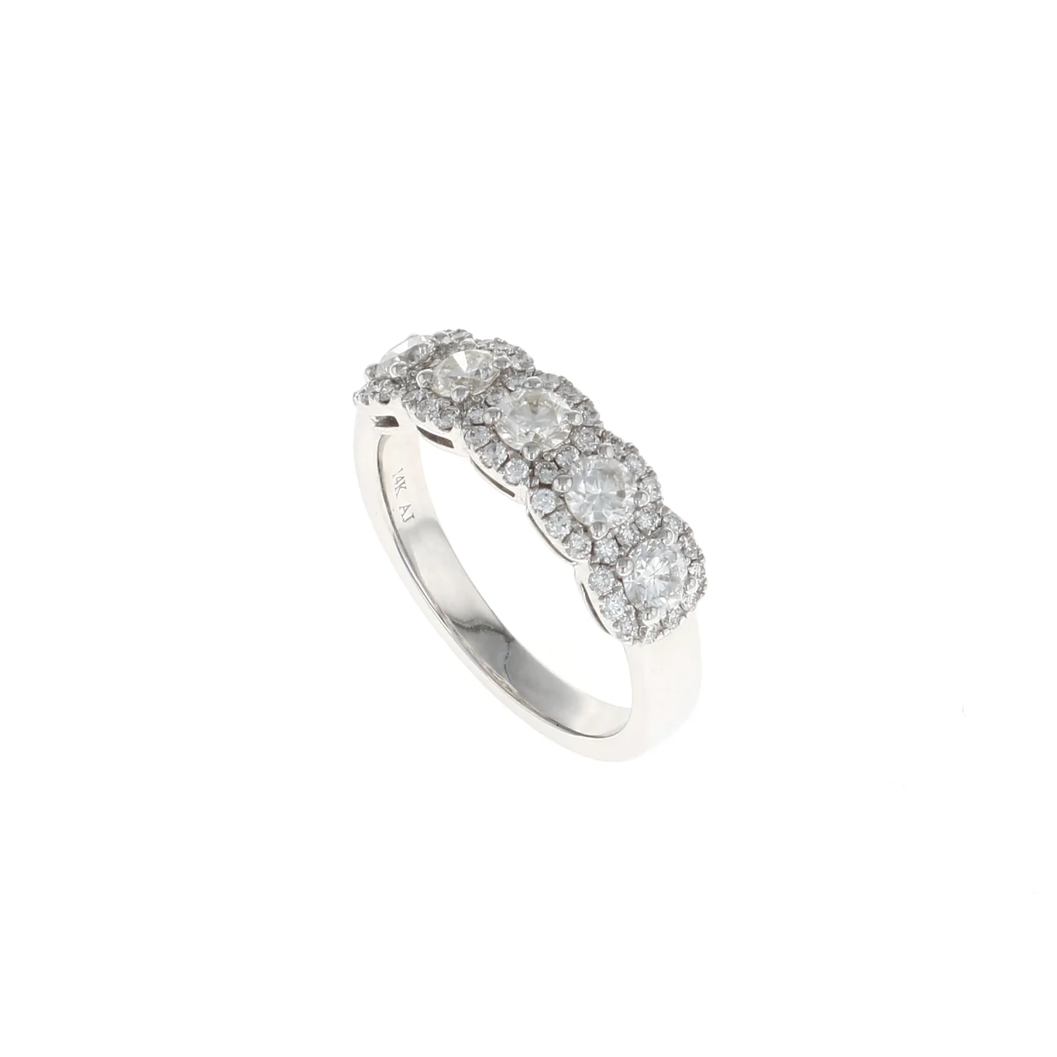 Five Stone Round Diamond Halo Pave Ring (1.04CTW) - Image 2