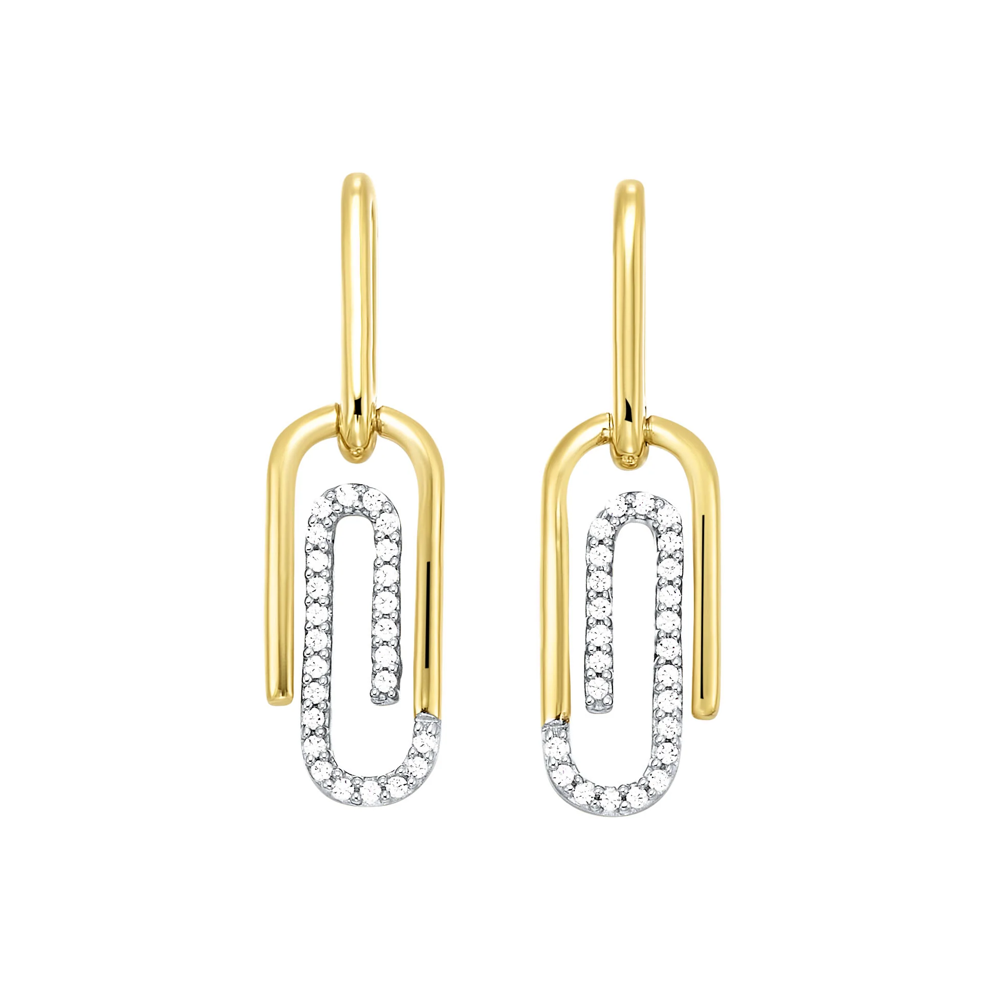 Gold Diamond Paperclip Earrings 1/7ctw