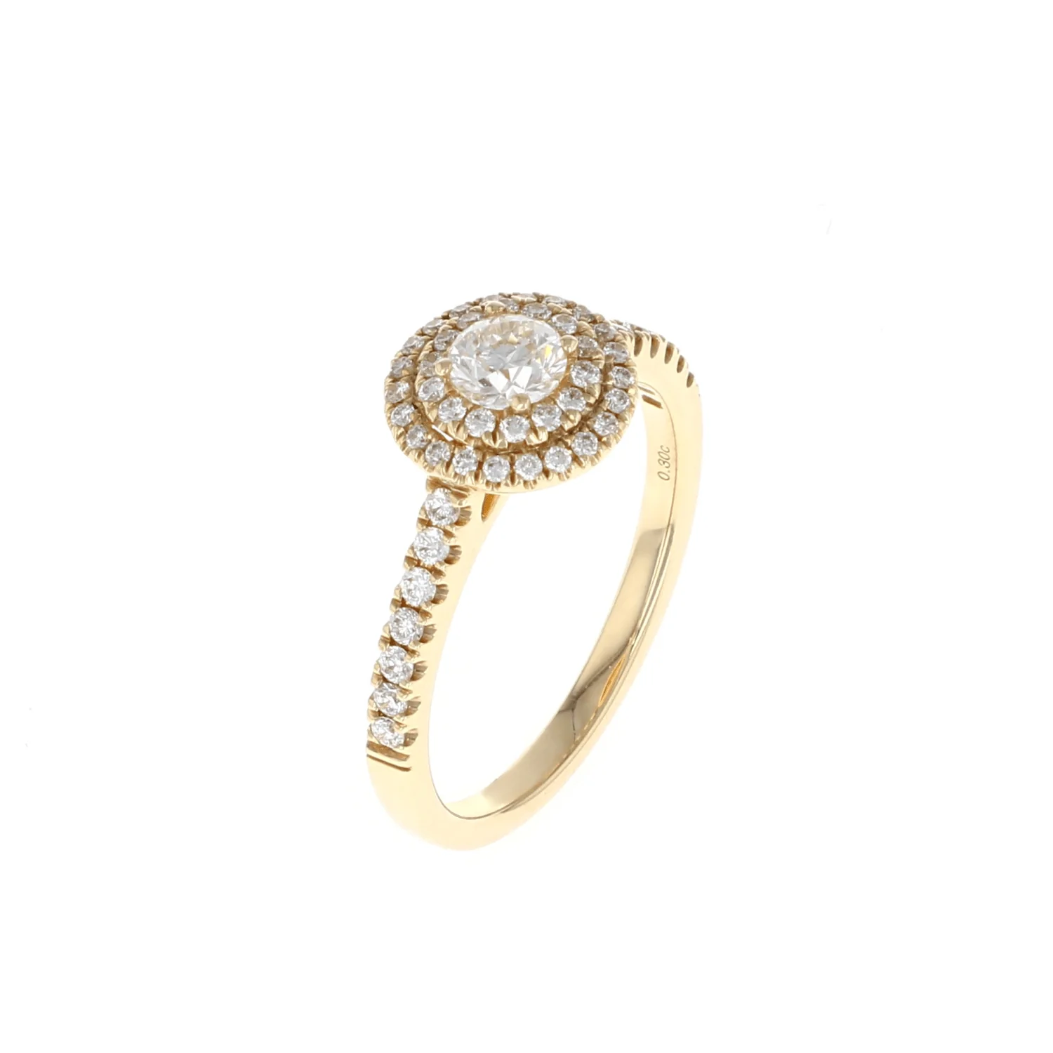 Round Double Halo Complete Engagement Ring 14K Yellow Gold (0.60CTW) - Image 2