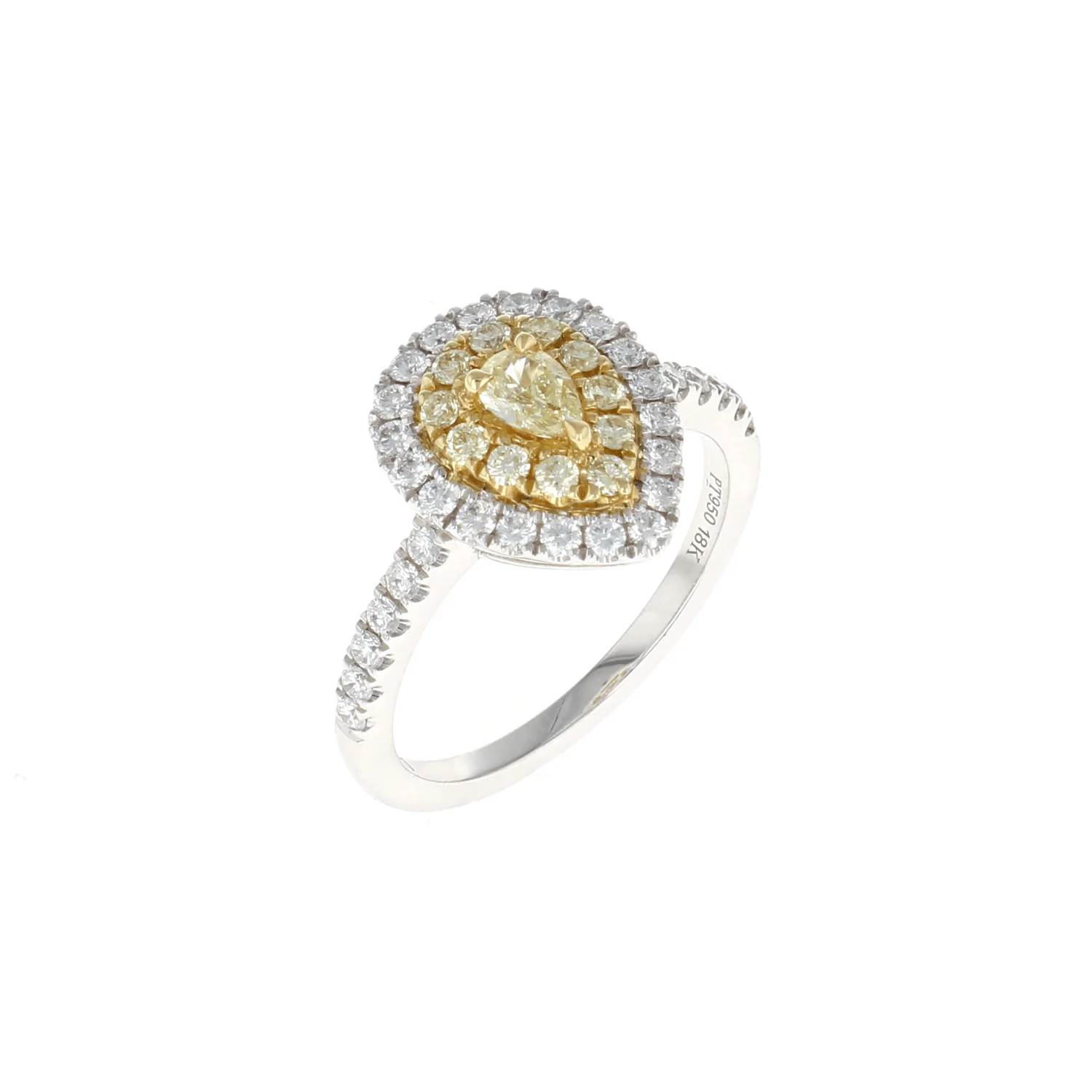Pear Double Halo Complete Yellow and White Diamond Engagement Ring set in 14K Yellow Gold (0.85CTW) - Image 2