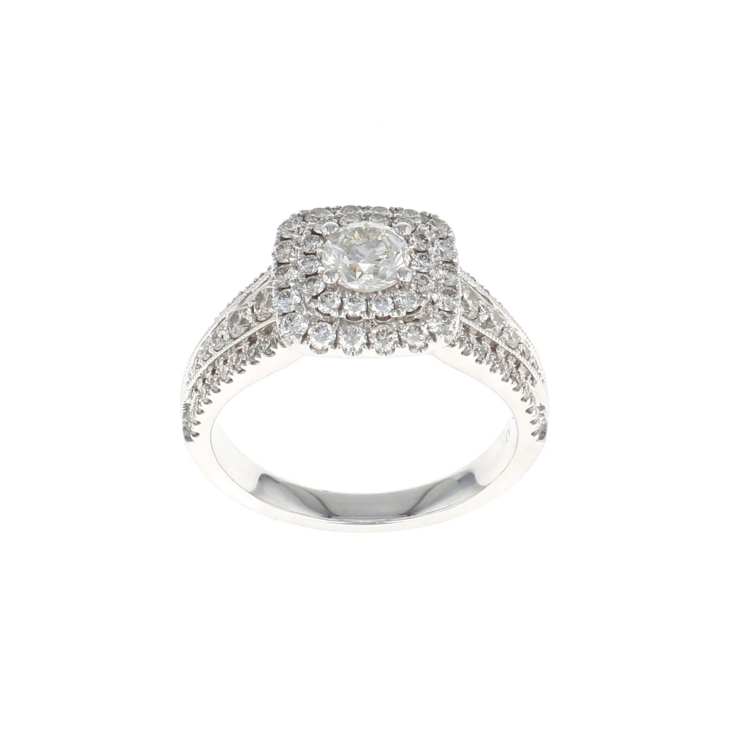 Round Double Halo Complete Engagement Ring 14K White Gold (1.43CTW)