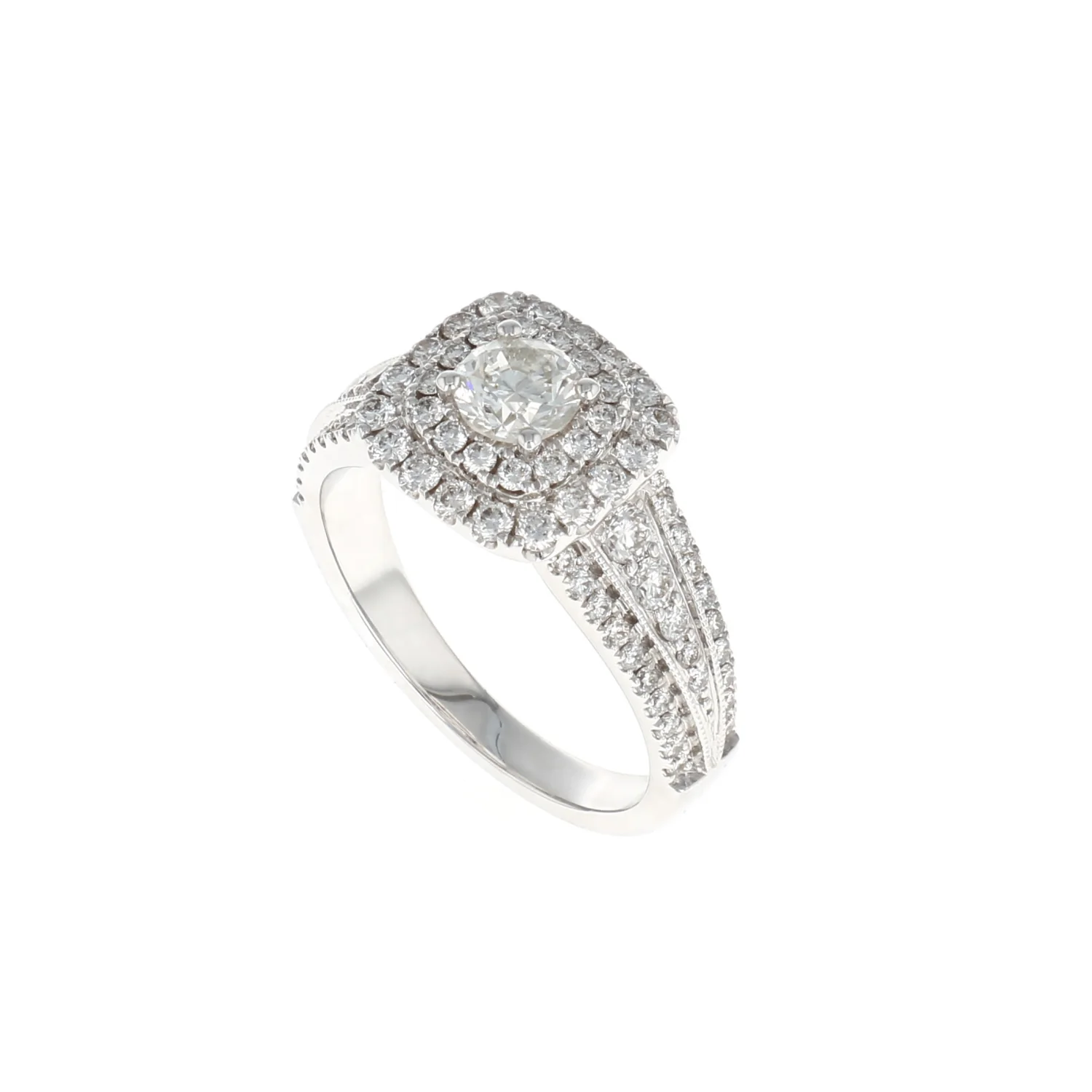 Round Double Halo Complete Engagement Ring 14K White Gold (1.43CTW) - Image 2