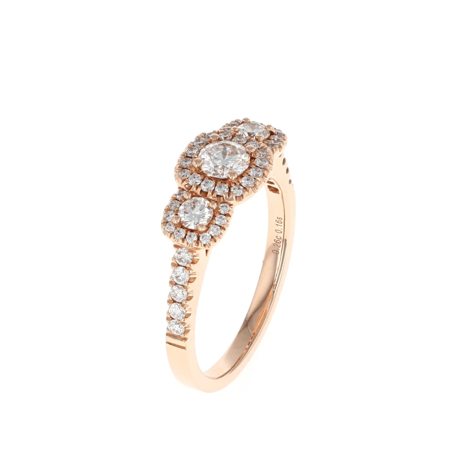 Three Stone Halo Complete Engagement Ring 14K Rose Gold (.72CTW) - Image 2