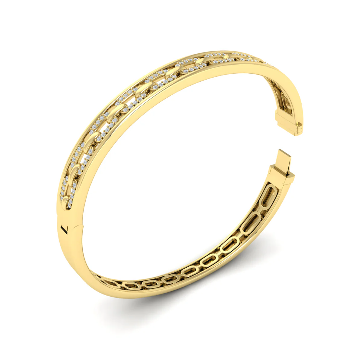 Vlora Adella 14K Reverse Channel Set Link with Diamonds Hinged Bangle (Diamond 0.61CTW) - Image 8