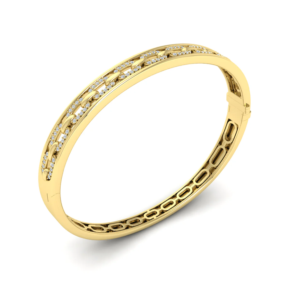 Vlora Adella 14K Reverse Channel Set Link with Diamonds Hinged Bangle (Diamond 0.61CTW) - Image 9
