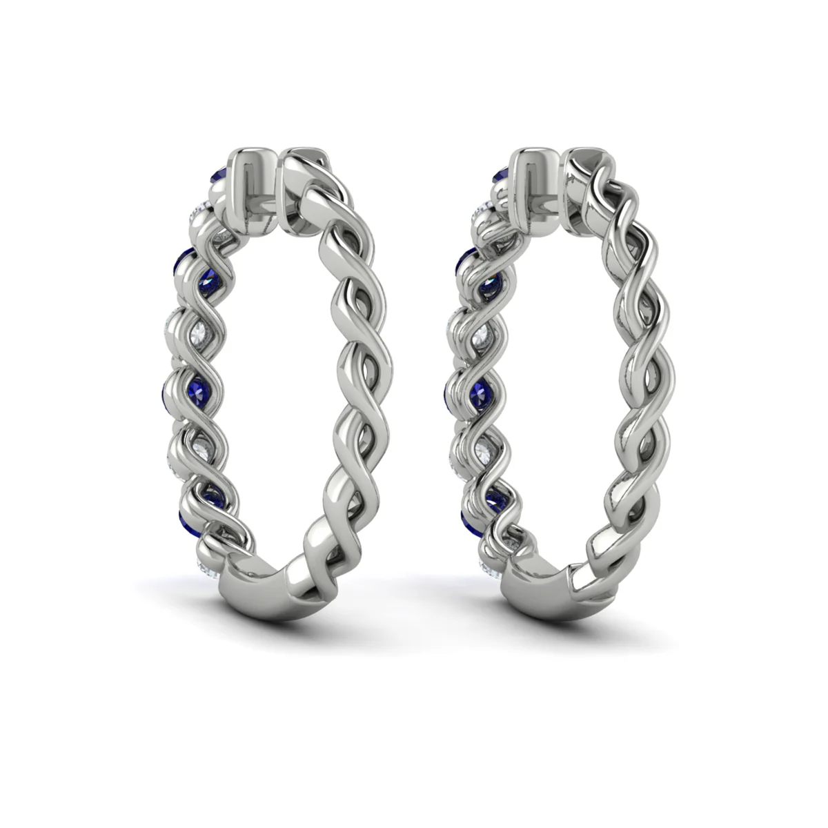 Vlora Adella 14K Gold Diamond and Blue Sapphire Twist Huggie Hoop Earrings (Diamond 0.36CTW, Blue Sapphire 0.52CTW ) - Image 2