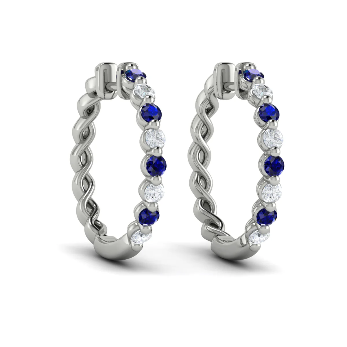 Vlora Adella 14K Gold Diamond and Blue Sapphire Twist Huggie Hoop Earrings (Diamond 0.36CTW, Blue Sapphire 0.52CTW ) - Image 3