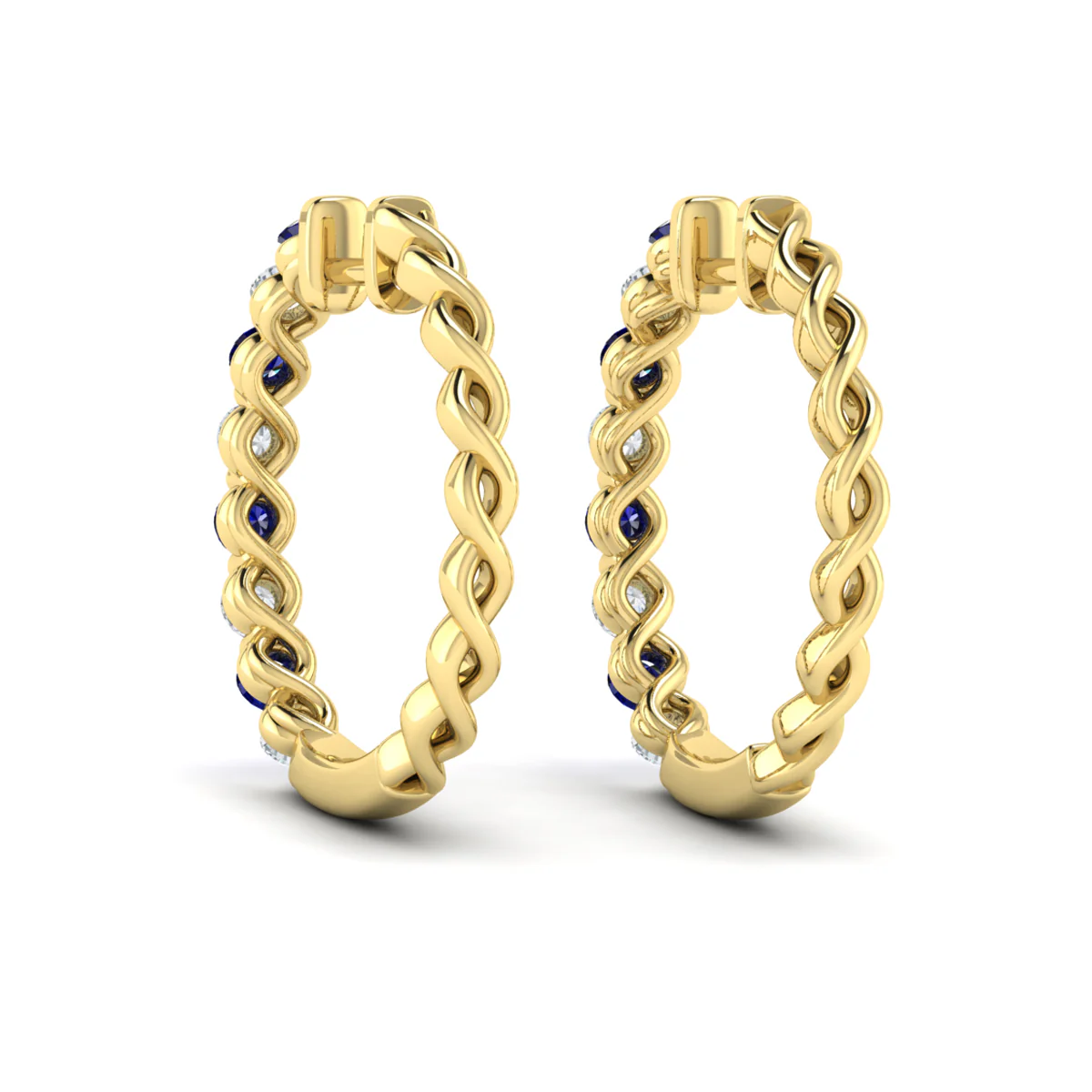 Vlora Adella 14K Gold Diamond and Blue Sapphire Twist Huggie Hoop Earrings (Diamond 0.36CTW, Blue Sapphire 0.52CTW ) - Image 5