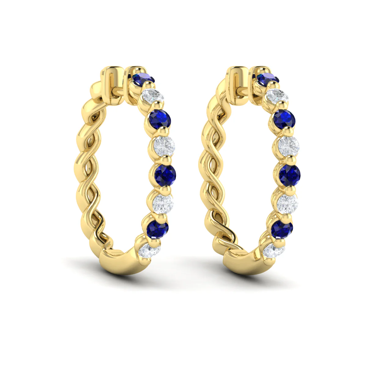 Vlora Adella 14K Gold Diamond and Blue Sapphire Twist Huggie Hoop Earrings (Diamond 0.36CTW, Blue Sapphire 0.52CTW ) - Image 6