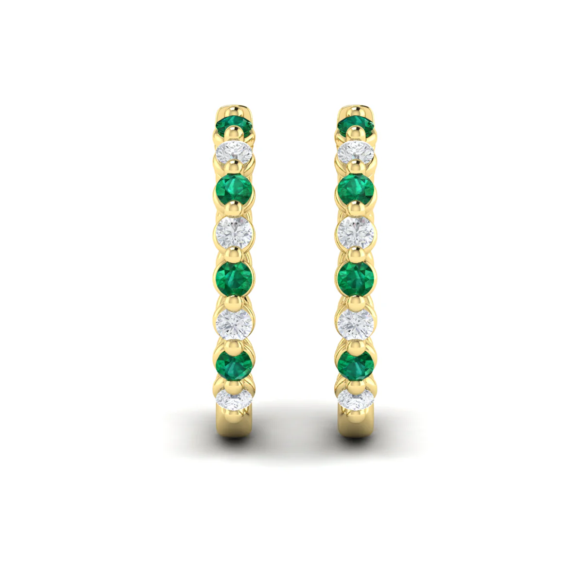 Vlora Adella 14K Gold Diamond and Emerald Twist Huggie Hoop Earrings (Diamond 0.36CTW, Emerald 0.43CTW ) - Image 4