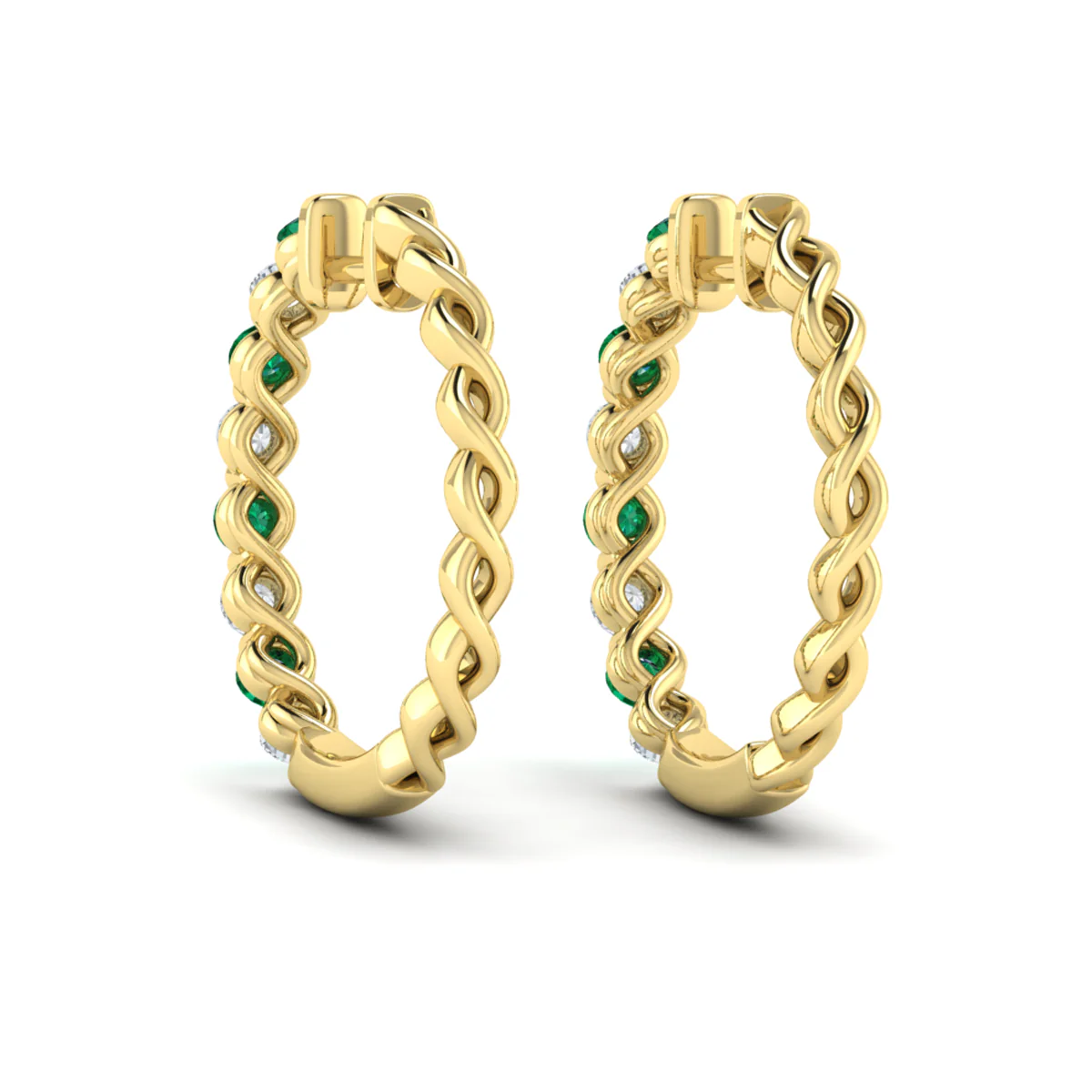Vlora Adella 14K Gold Diamond and Emerald Twist Huggie Hoop Earrings (Diamond 0.36CTW, Emerald 0.43CTW ) - Image 5
