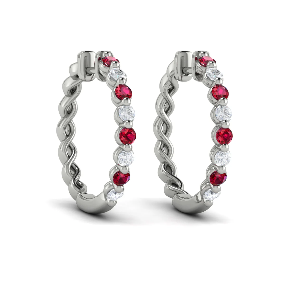 Vlora Adella 14K Gold Diamond and Ruby Twist Huggie Hoop Earrings (Diamond 0.36CTW, Ruby 0.52CTW ) - Image 3