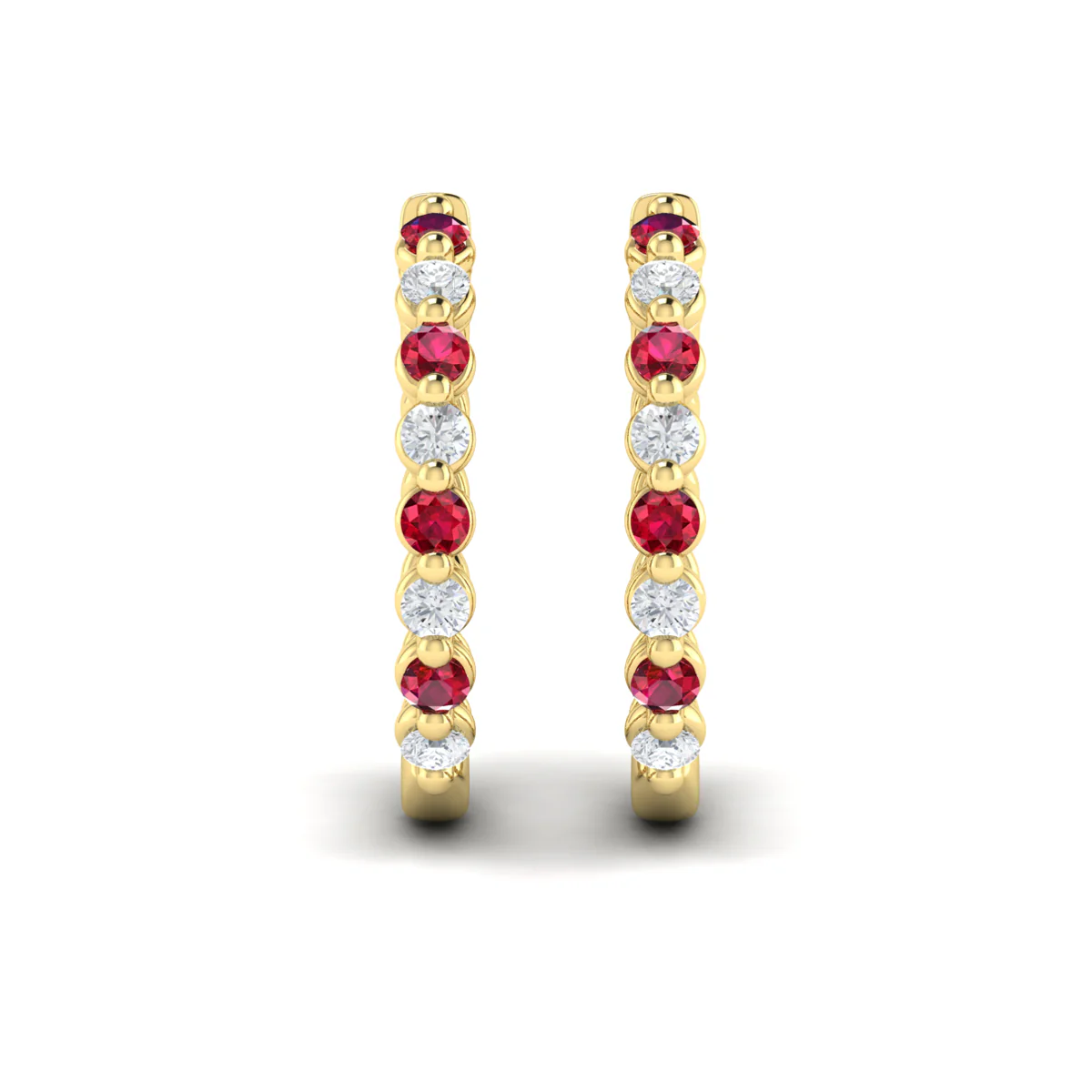 Vlora Adella 14K Gold Diamond and Ruby Twist Huggie Hoop Earrings (Diamond 0.36CTW, Ruby 0.52CTW ) - Image 4