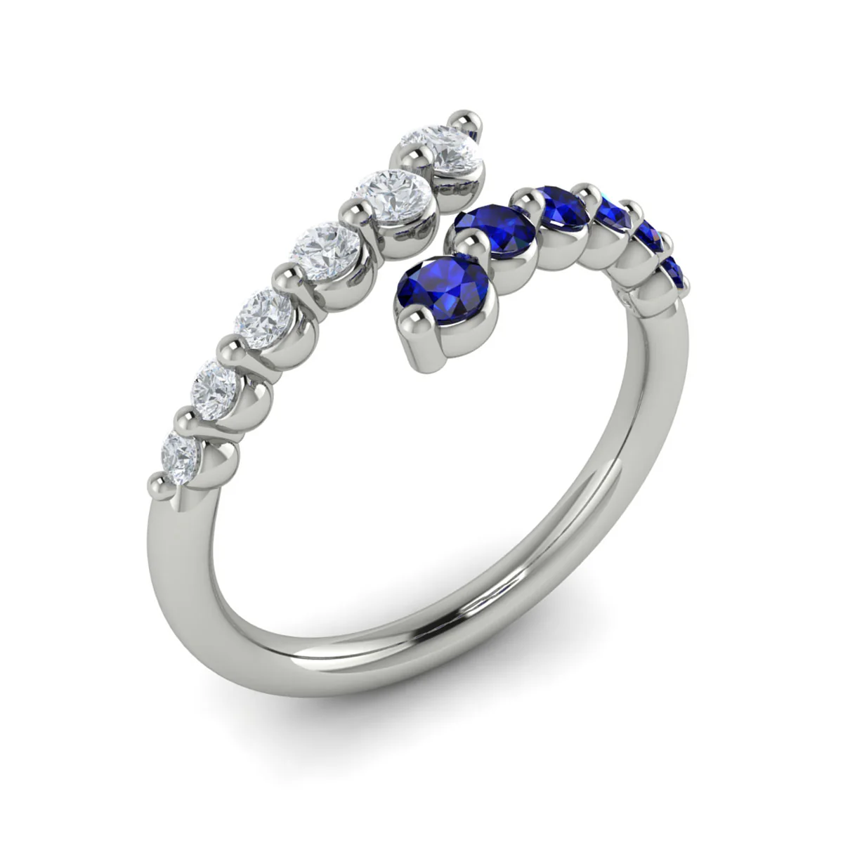 Vlora Adella 14K Diamond and Blue Sapphire Open Wrap Ring (0.26CTW Diamond, 0.36CTW Blue Sapphire) - Image 3