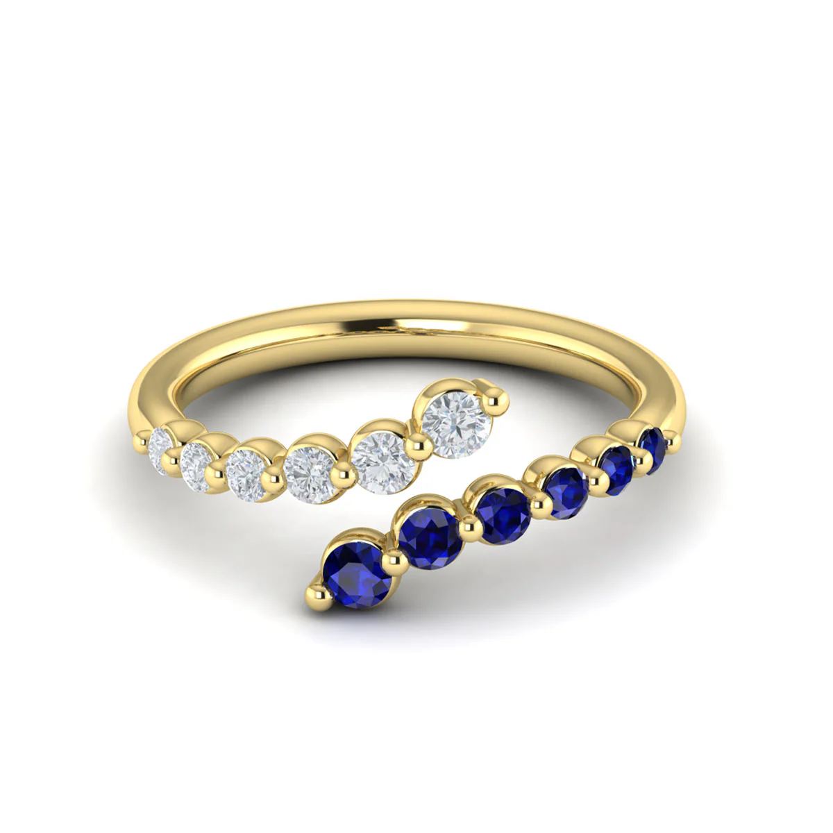 Vlora Adella 14K Diamond and Blue Sapphire Open Wrap Ring (0.26CTW Diamond, 0.36CTW Blue Sapphire) - Image 4