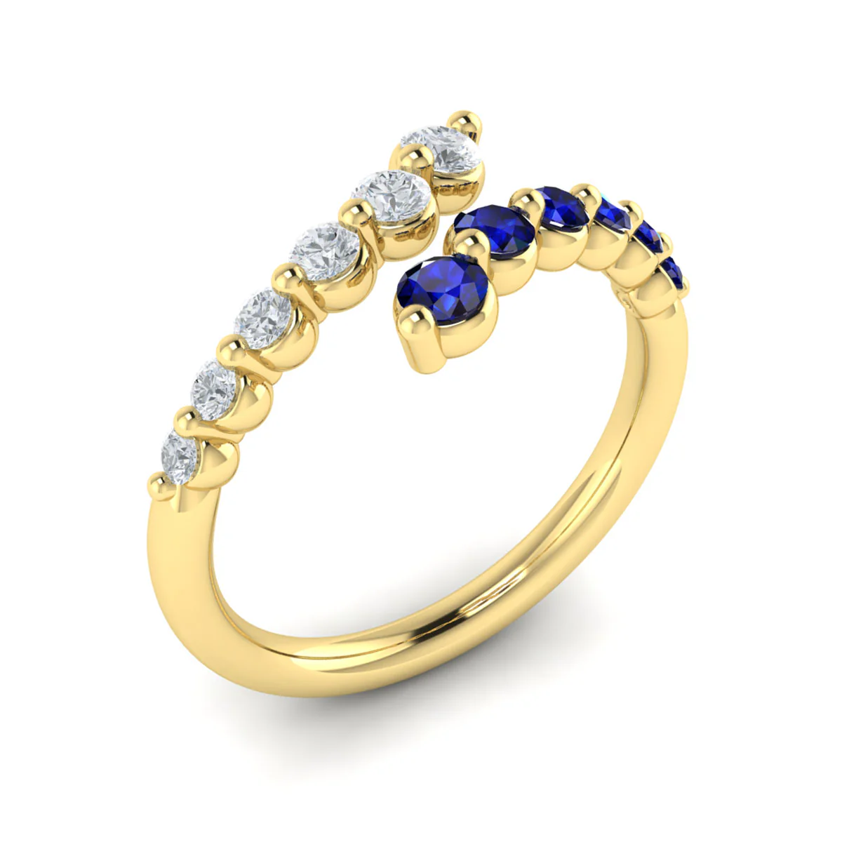 Vlora Adella 14K Diamond and Blue Sapphire Open Wrap Ring (0.26CTW Diamond, 0.36CTW Blue Sapphire) - Image 6