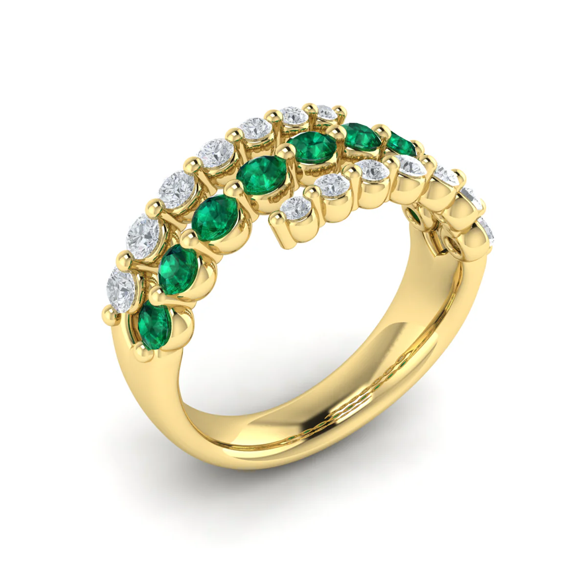 Vlora Adella 14K Diamond and Emerald Three Row Wrap Ring (0.52CTW Diamond, 0.63CTW Emerald) - Image 6