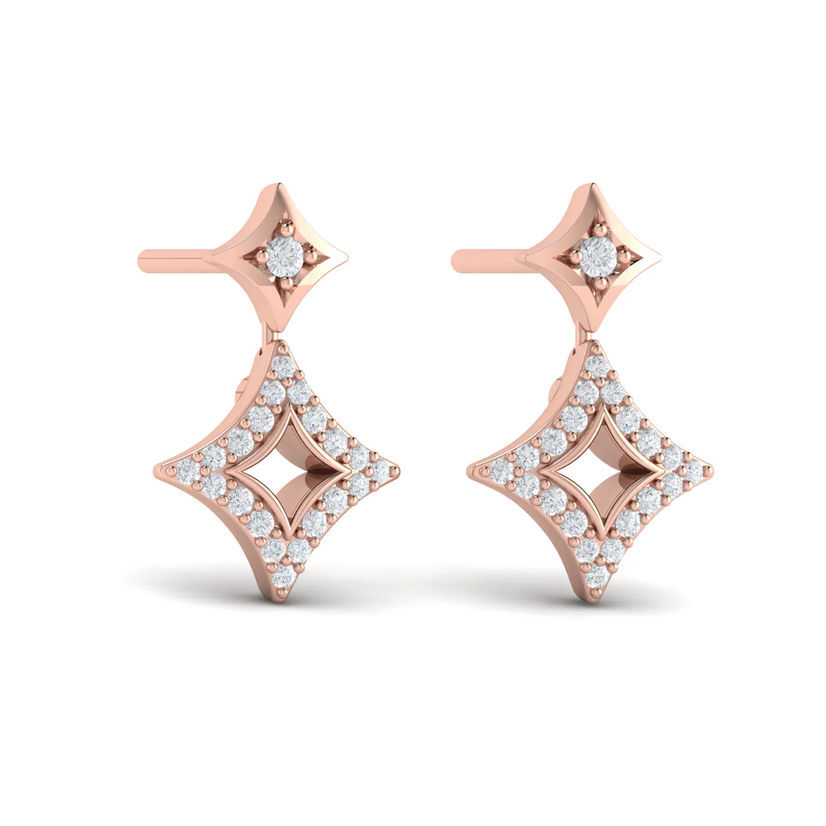 Vlora Estrella 14K Diamond Double Vlora Star Open Motif Drop Stud Earrings (0.26CTW) - Image 3