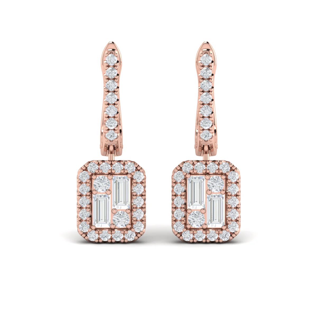 Vlora Karina 14K Diamond Baguette Halo Drop Huggie Earrings (1.15CTW)