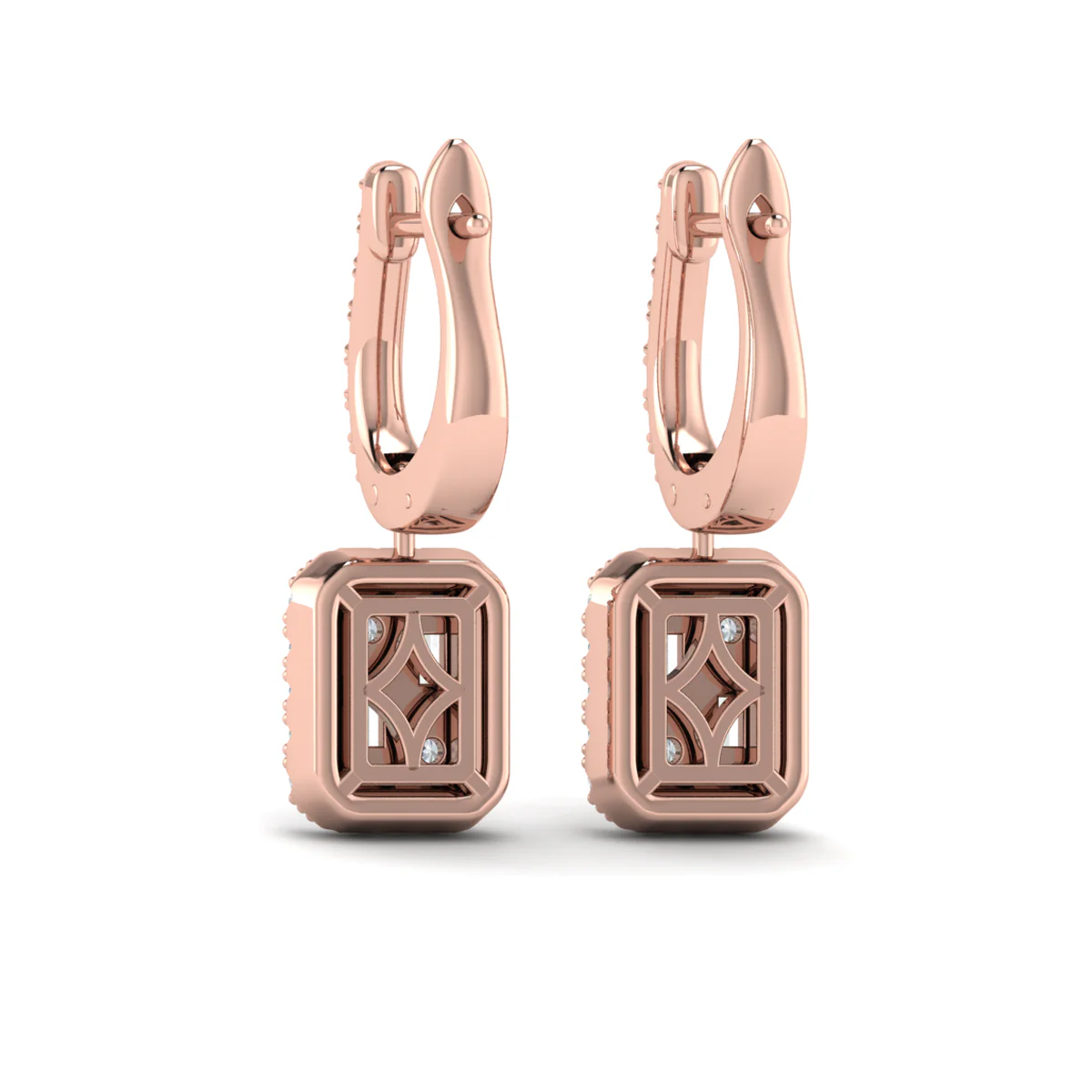 Vlora Karina 14K Diamond Baguette Halo Drop Huggie Earrings (1.15CTW) - Image 2