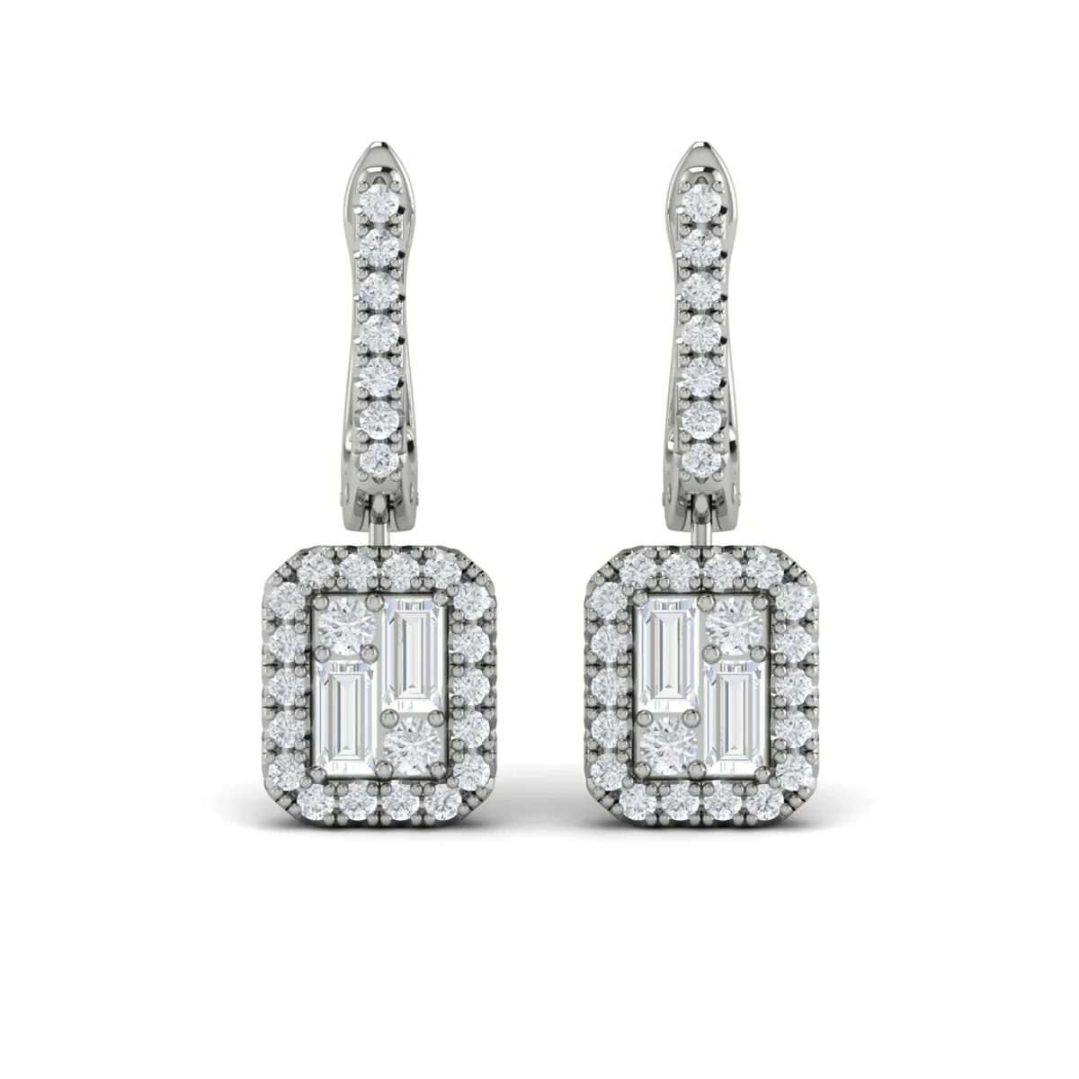 Vlora Karina 14K Diamond Baguette Halo Drop Huggie Earrings (1.15CTW) - Image 4