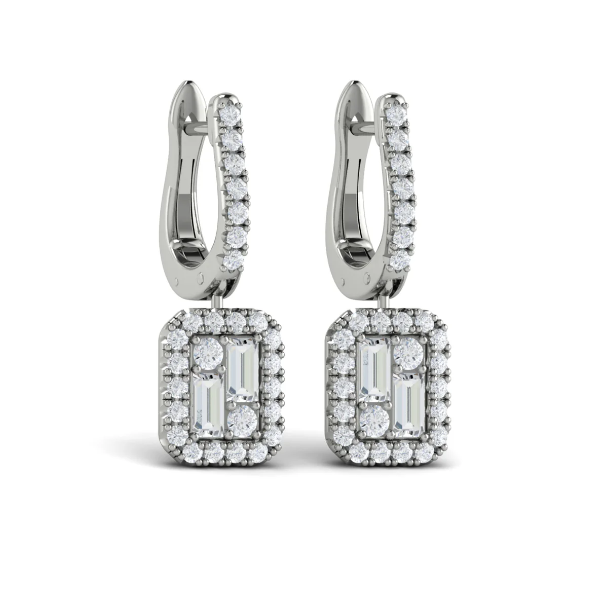 Vlora Karina 14K Diamond Baguette Halo Drop Huggie Earrings (1.15CTW) - Image 6